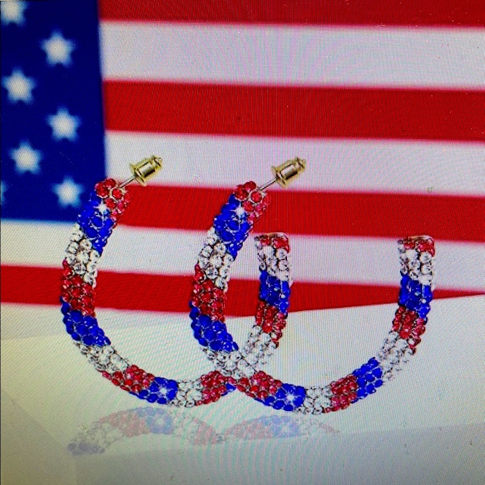 Red and White Beaded Hoop Earrings